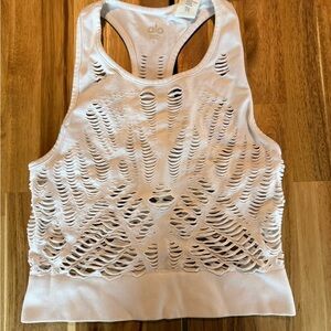 ALO Yoga White Distressed Tank Top